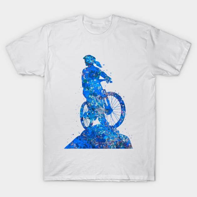 Downhill mountain bike girl blue art T-Shirt by Yahya Art